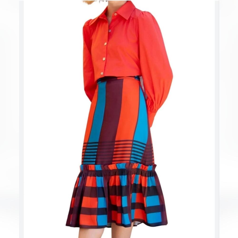Anthropologie Eva Franco Flounced Midi Skirt bright colorful Size 2